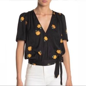 Madewell black and yellow floral wrap top